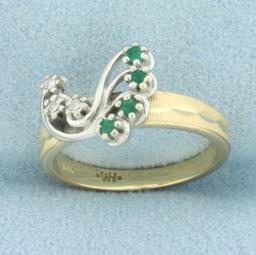 Emerald And Diamond Ring In 14k Yellow And White Gold