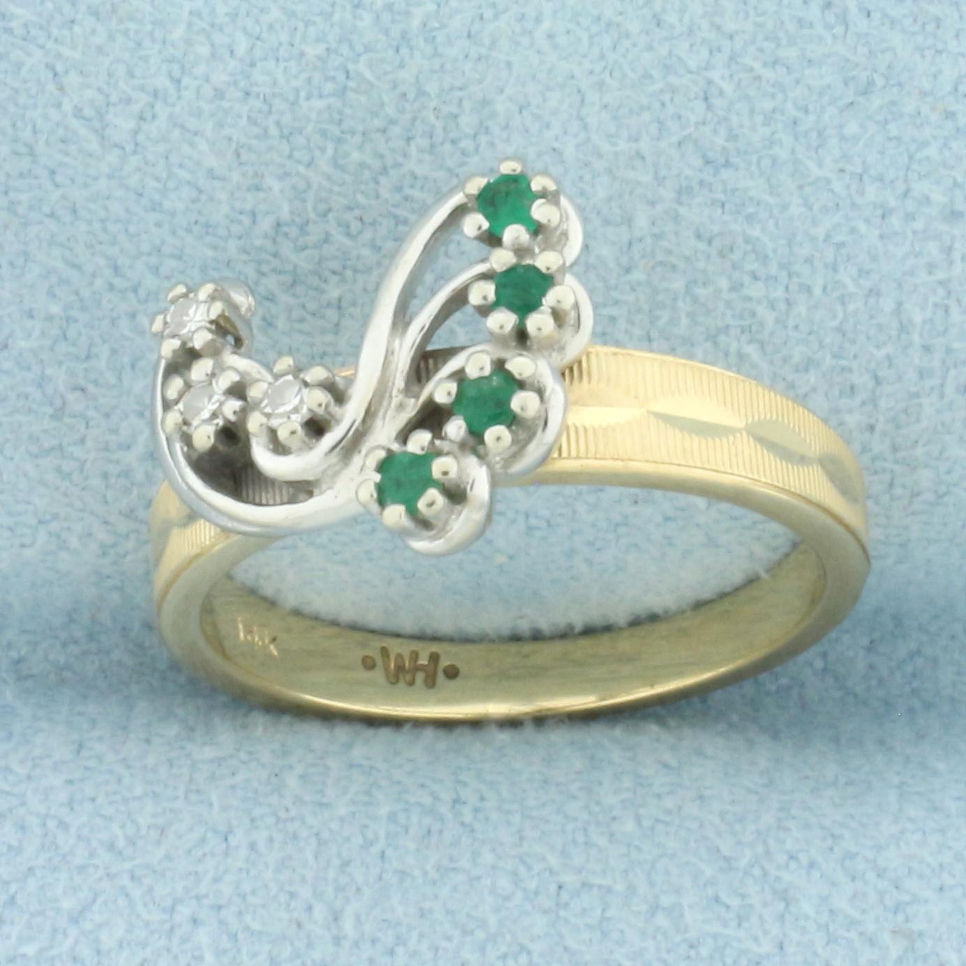Emerald And Diamond Ring In 14k Yellow And White Gold