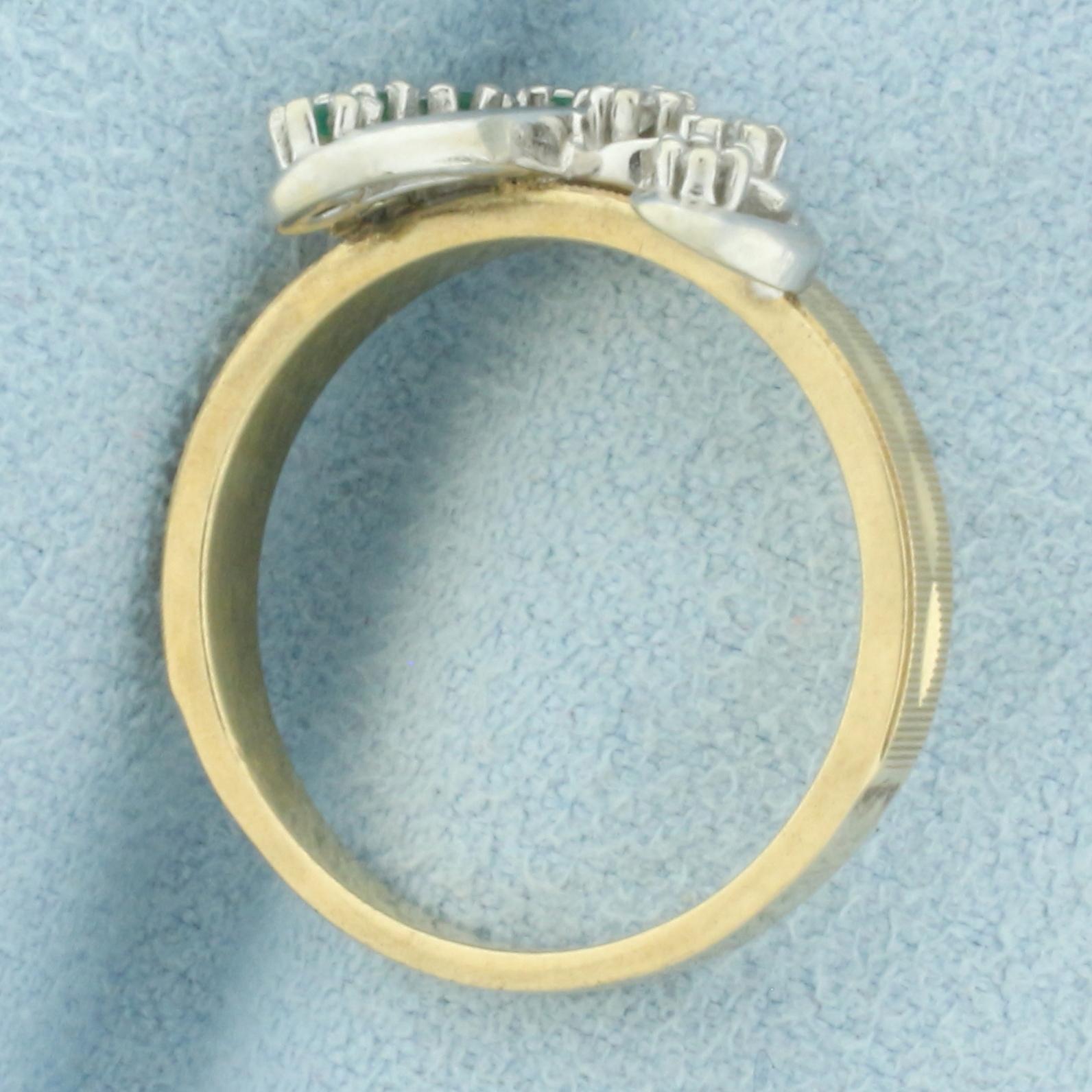 Emerald And Diamond Ring In 14k Yellow And White Gold