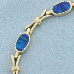 Black Opal Inlay Bracelet In 14k Yellow Gold