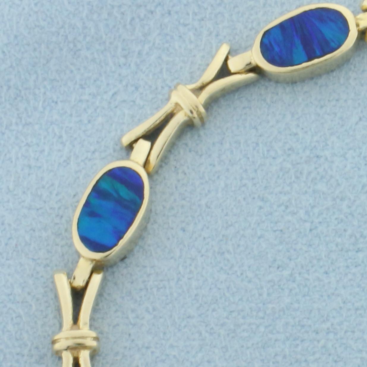 Black Opal Inlay Bracelet In 14k Yellow Gold