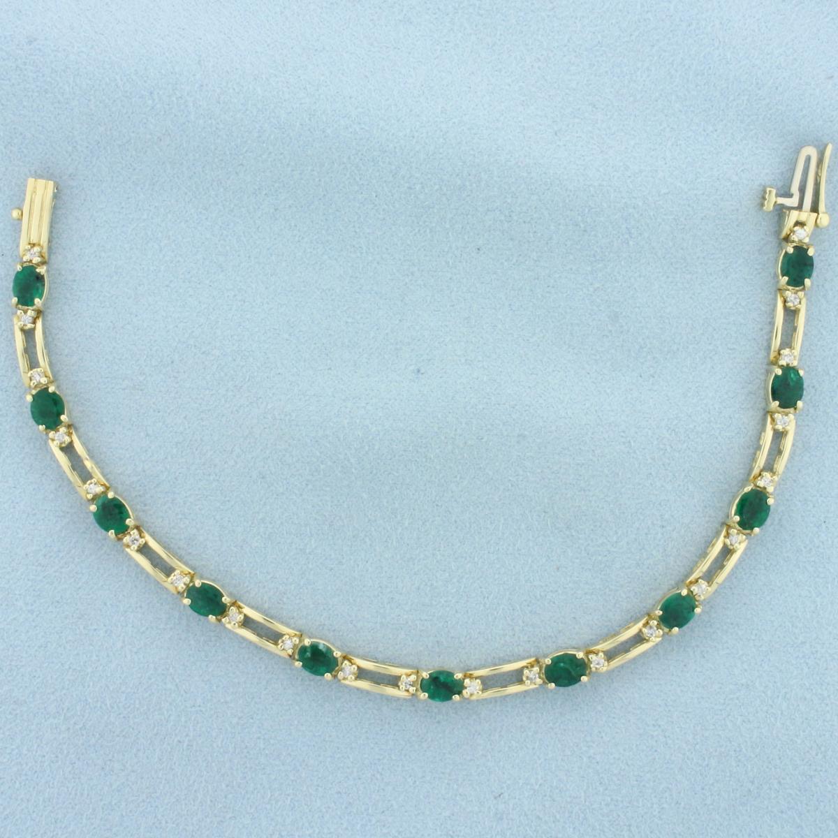Emerald And Diamond Line Bracelet In 14k Yellow Gold