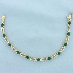 Emerald And Diamond Line Bracelet In 14k Yellow Gold