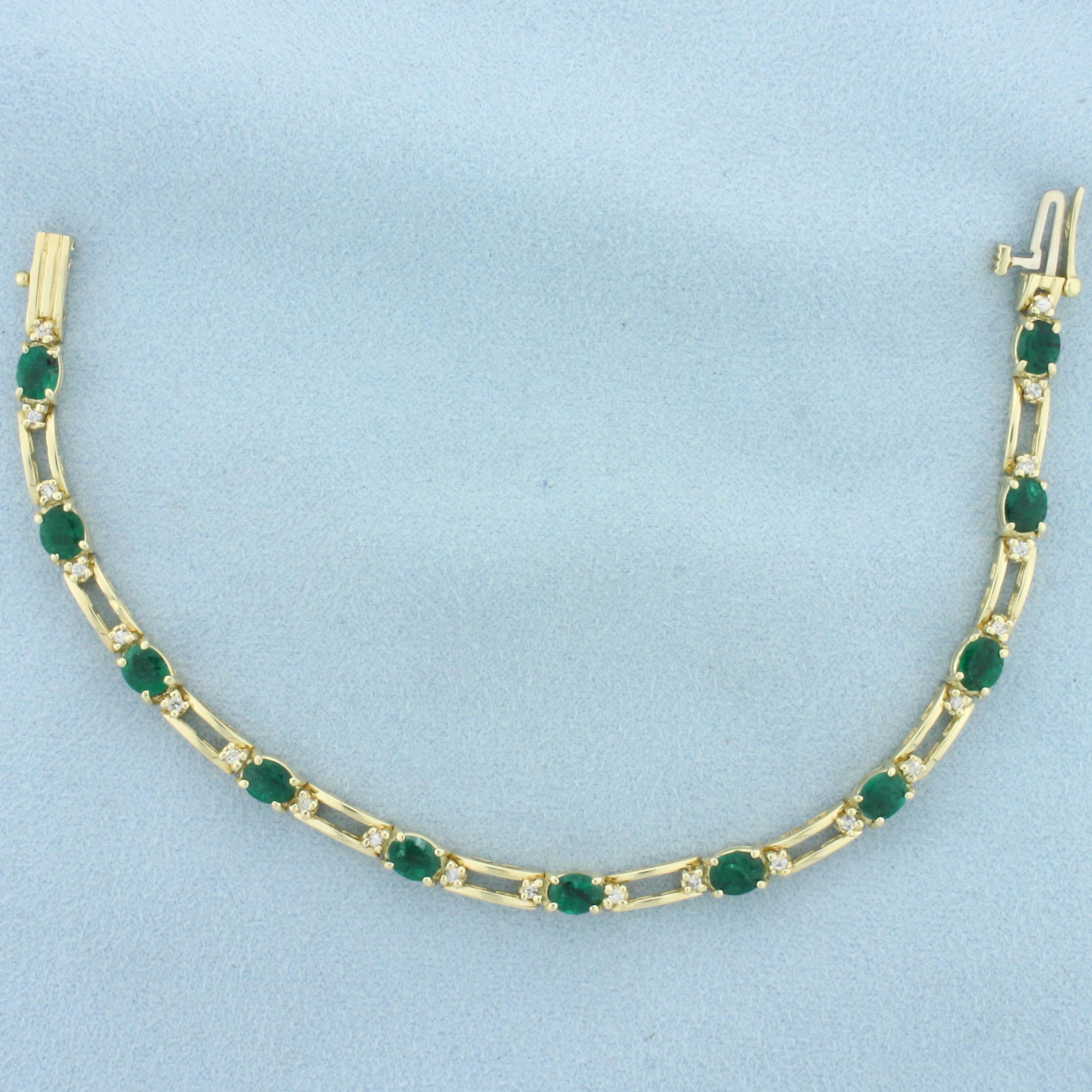 Emerald And Diamond Line Bracelet In 14k Yellow Gold
