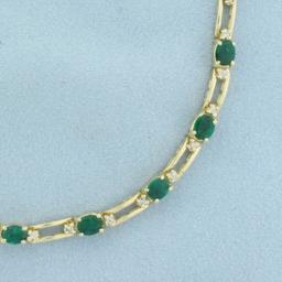 Emerald And Diamond Line Bracelet In 14k Yellow Gold
