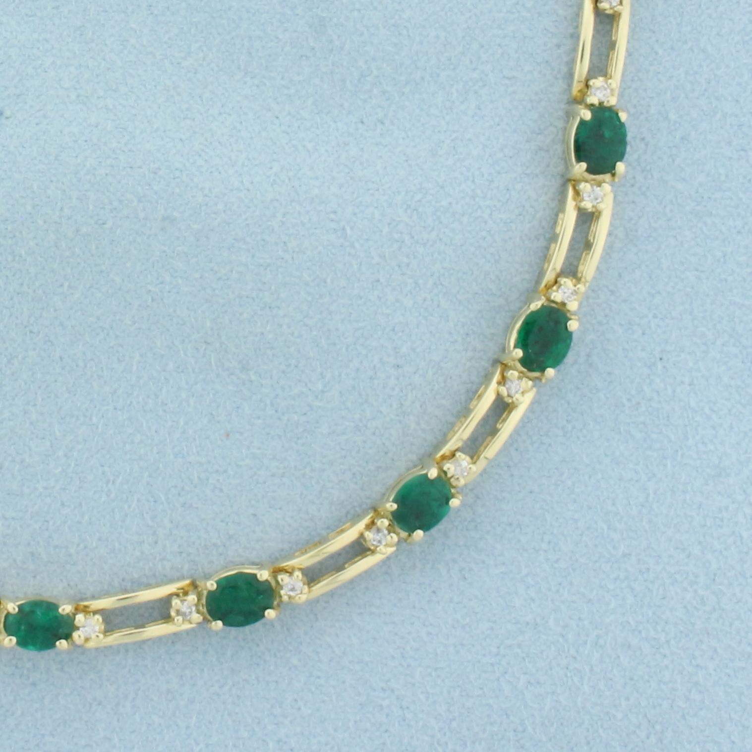 Emerald And Diamond Line Bracelet In 14k Yellow Gold