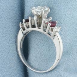 Marquise Diamond And Ruby Engagement Ring In 14k White Gold