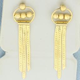 Reversable Herringbone Ball Bead Dangle Earrings In 14k Yellow Gold