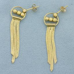 Reversable Herringbone Ball Bead Dangle Earrings In 14k Yellow Gold