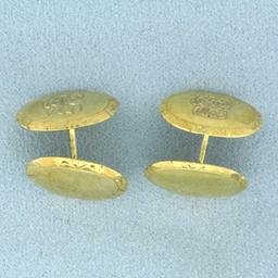 Vintage Oval Cuff Links In 14k Yellow Gold