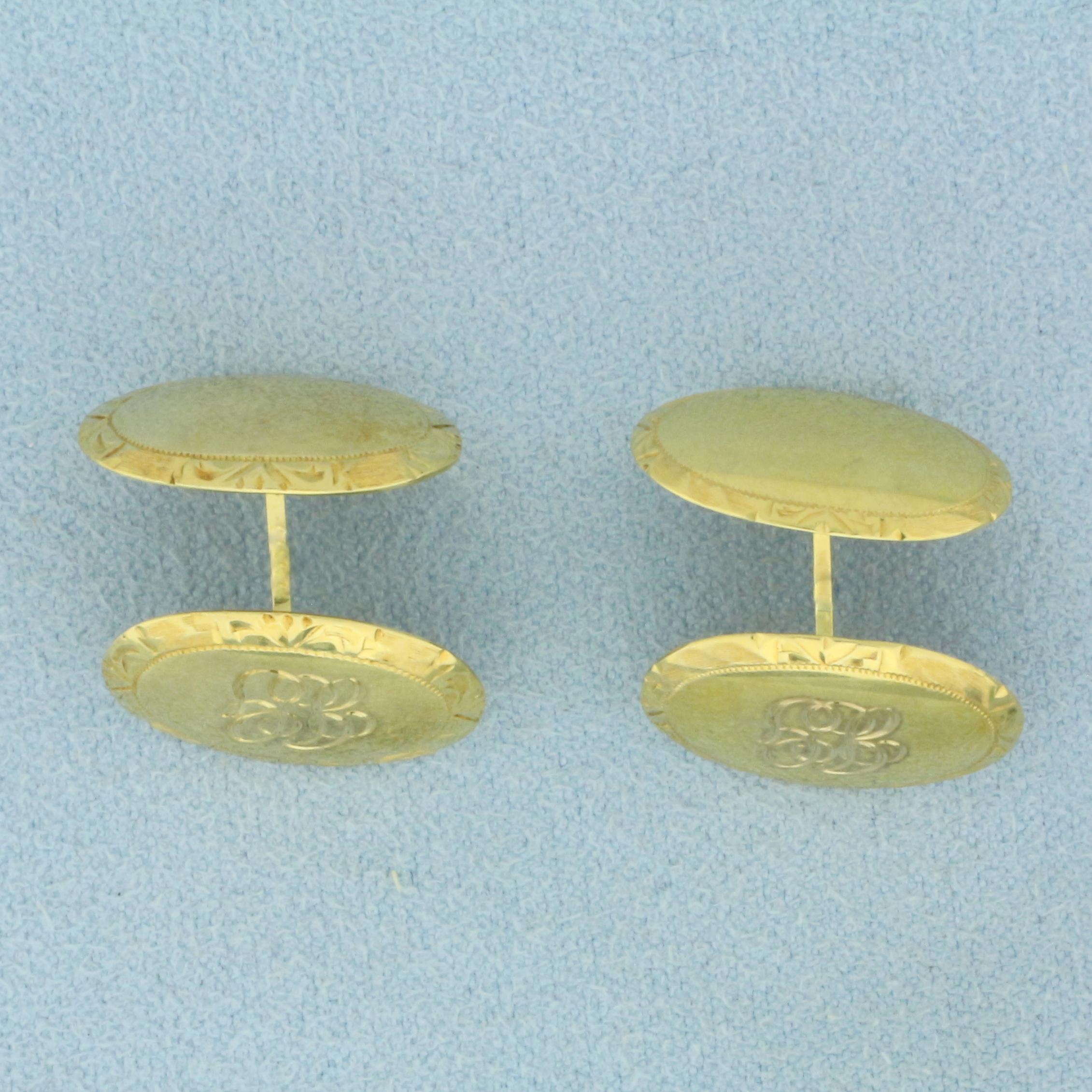 Vintage Oval Cuff Links In 14k Yellow Gold