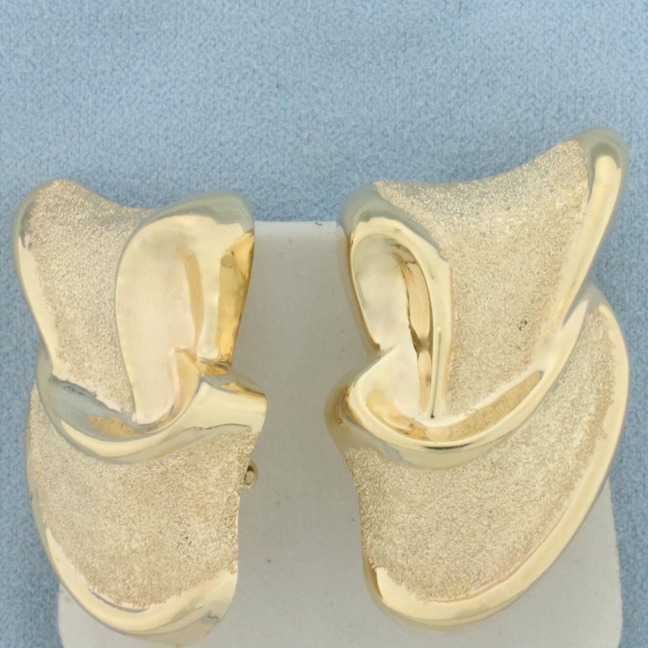 Sparkle Finish Abstract Design Statement Earrings In 14k Yellow Gold