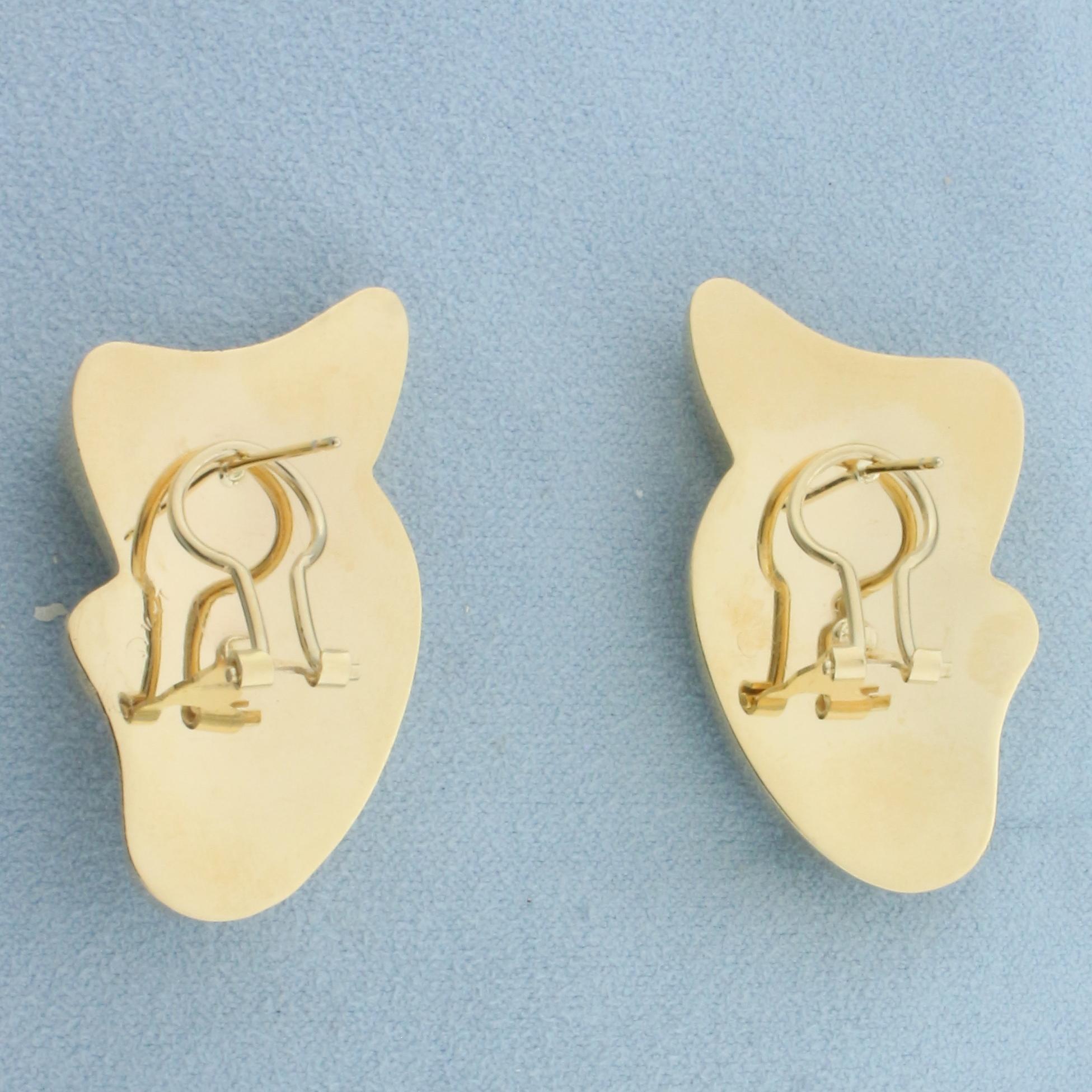 Sparkle Finish Abstract Design Statement Earrings In 14k Yellow Gold