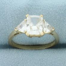 Cz 3-stone Engagement Ring In 10k Yellow Gold