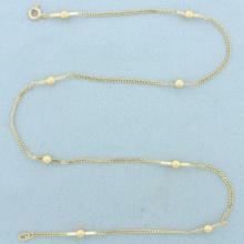 Ball Bead Curb Link Station Choker Necklace In 14k Yellow Gold
