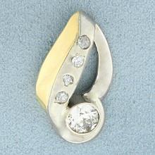 Vintage Old European Cut Diamond Pendant Or Slide In 14k Yellow Gold
