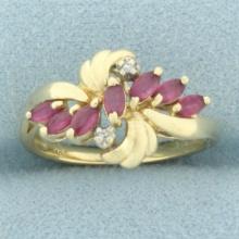 Ruby And Diamond Ring In 14k Yellow Gold