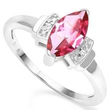 Marquise Red Topaz And Diamond Ring In Sterling Silver