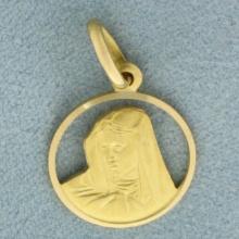 Virgin Mary Religious Medal Disc Pendant In 18k Yellow Gold
