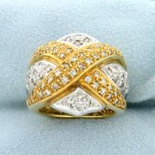 Designer Diamond Criss Cross Statement Ring In 18k Yellow And White Gold