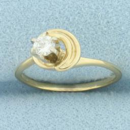 Diamond Solitaire Swirl Design Ring In 14k Yellow Gold