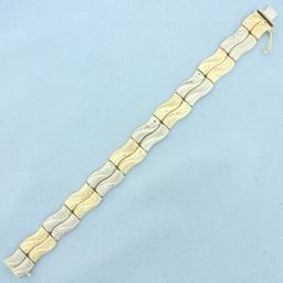 Diamond Cut Wave Design Bar Bracelet In 14k Yellow And White Gold