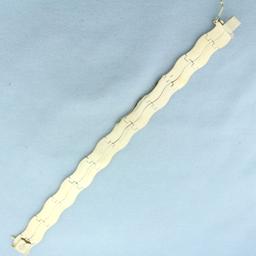 Diamond Cut Wave Design Bar Bracelet In 14k Yellow And White Gold