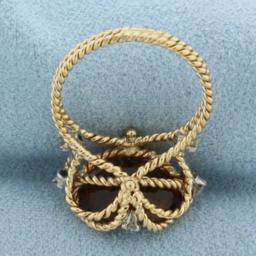 Citrine And Diamond Rope Design Ring In 18k Yellow Gold