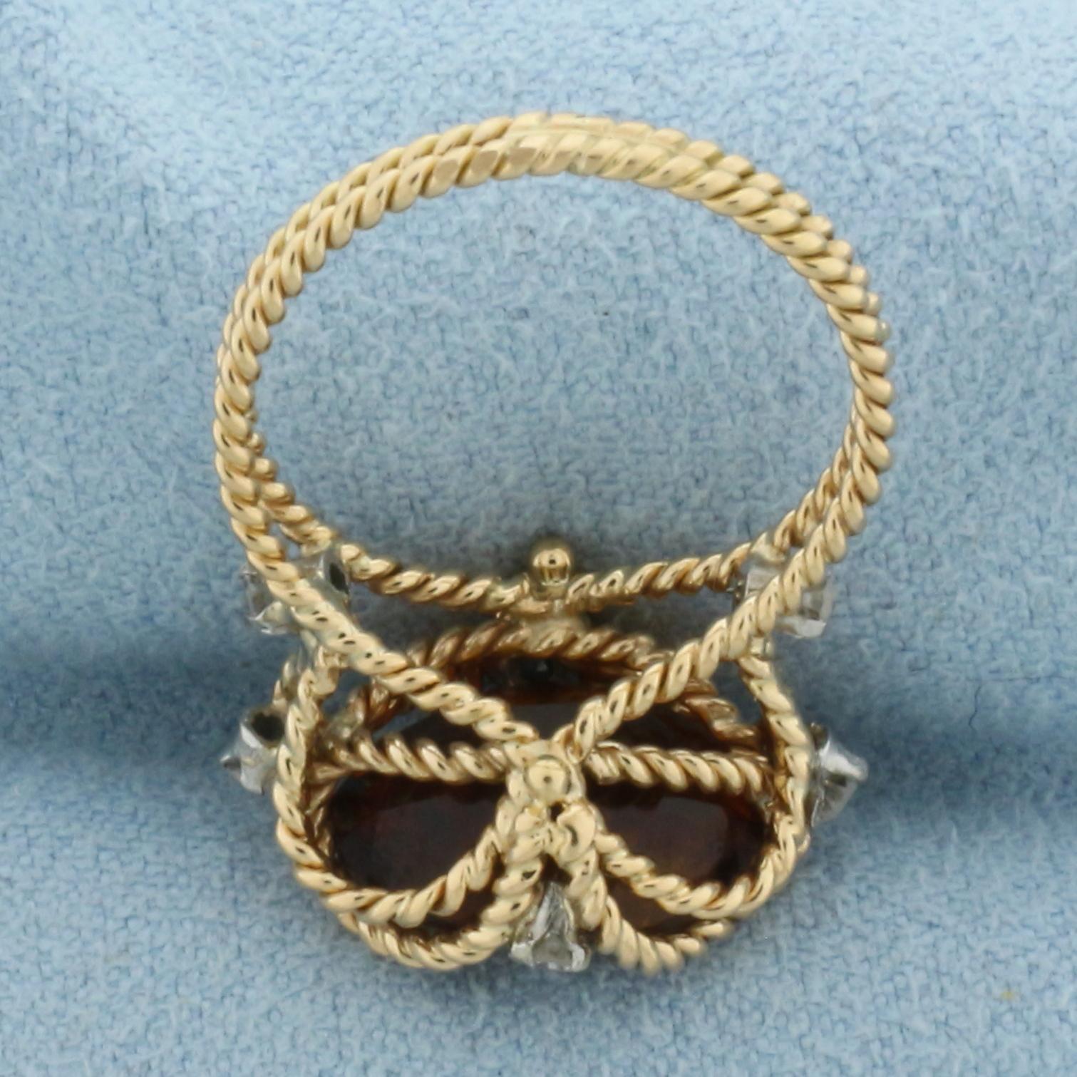 Citrine And Diamond Rope Design Ring In 18k Yellow Gold