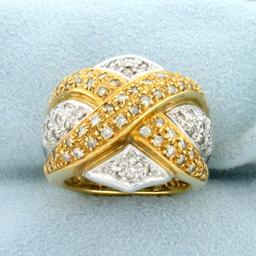 Designer Diamond Criss Cross Statement Ring In 18k Yellow And White Gold