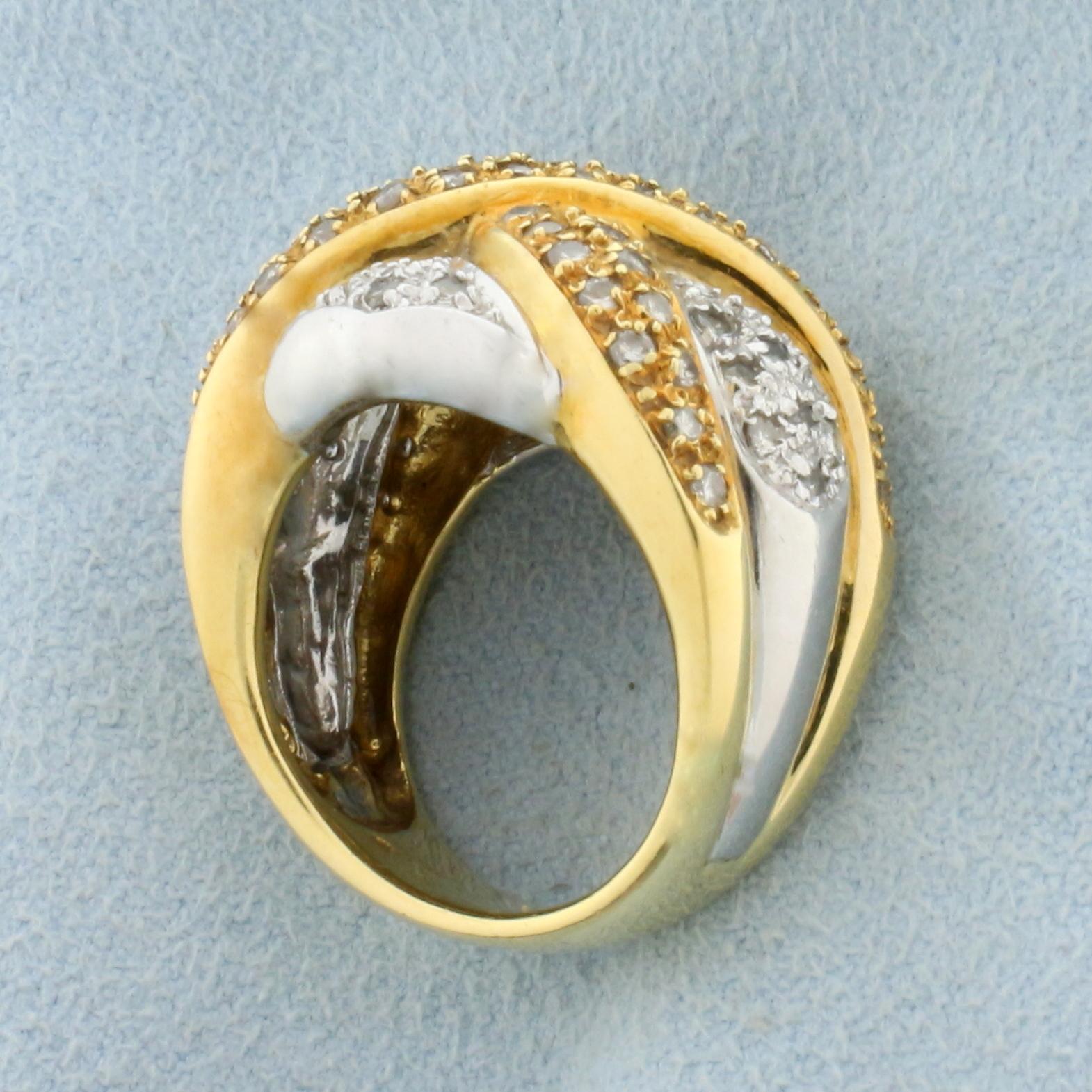 Designer Diamond Criss Cross Statement Ring In 18k Yellow And White Gold