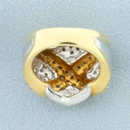 Designer Diamond Criss Cross Statement Ring In 18k Yellow And White Gold