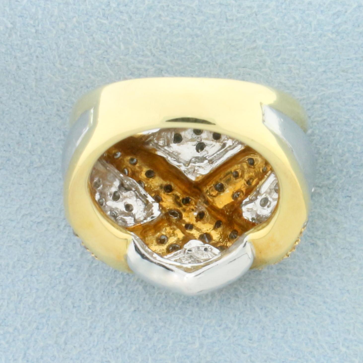 Designer Diamond Criss Cross Statement Ring In 18k Yellow And White Gold