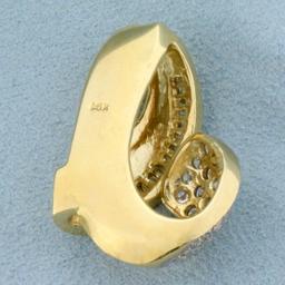 Designer Round And Baguette Diamond Pendant Or Slide In 14k Yellow Gold