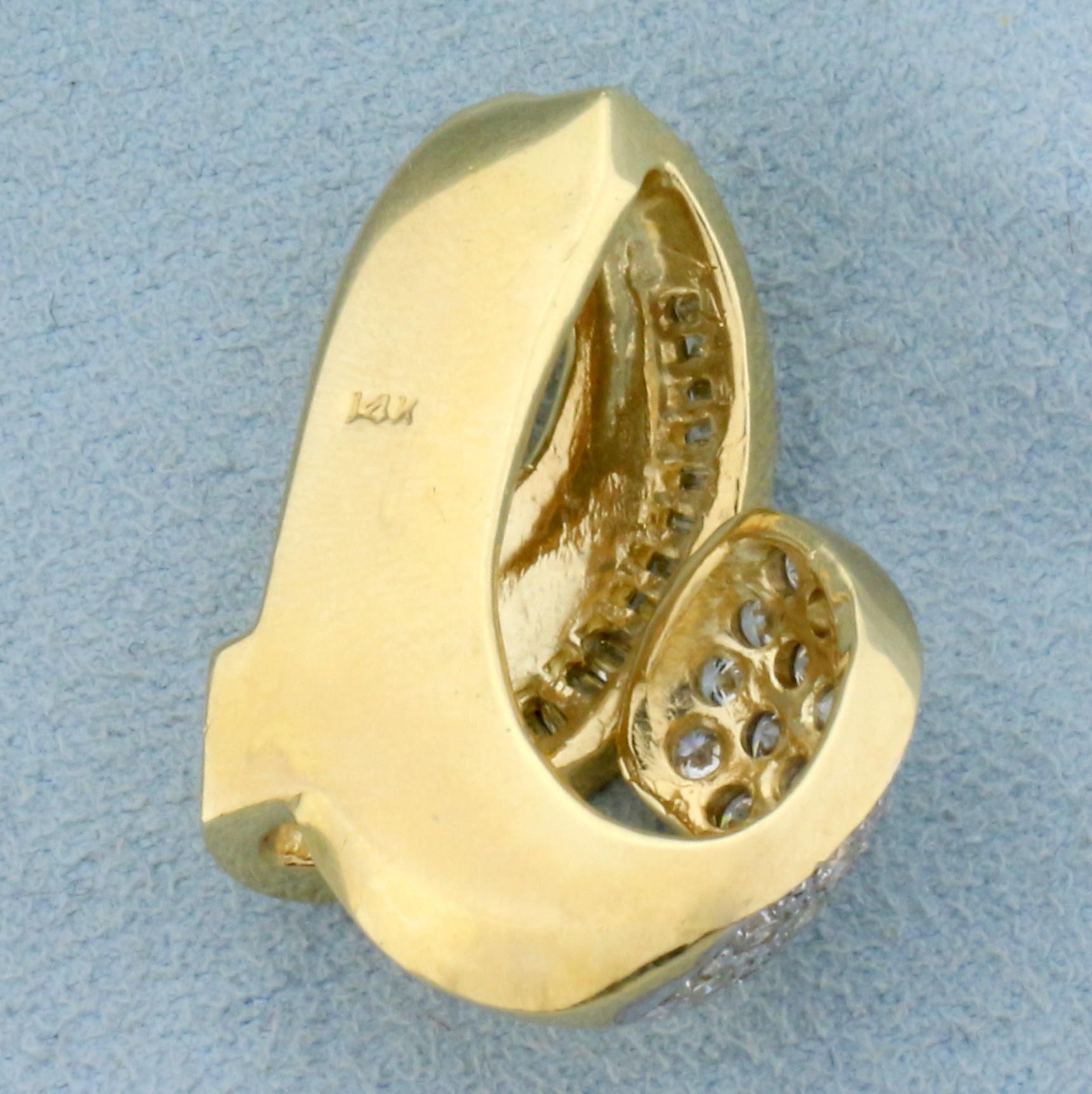 Designer Round And Baguette Diamond Pendant Or Slide In 14k Yellow Gold