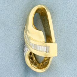 Designer Round And Baguette Diamond Pendant Or Slide In 14k Yellow Gold