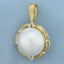 Large Mabe Pearl And Diamond Statement Pendant In 18k Yellow Gold