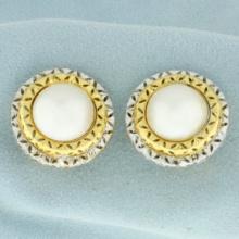 Vintage Mabe Pearl Clip On Statement Earrings In 18k Yellow And White Gold