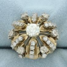 Antique Old European Diamond Starburst Ring In 14k Yellow Gold