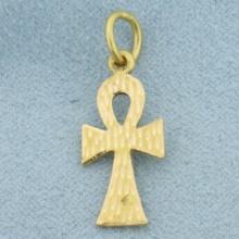 Diamond Cut Egyptian Ankh Pendant Or Charm In 18k Yellow Gold