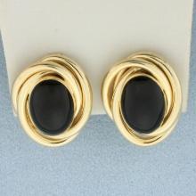 Vintage Onyx Button Earrings In 14k Yellow Gold