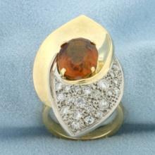 Citrine And Diamond Statement Ring In 18k Yellow Gold