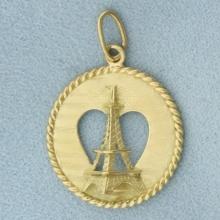3-d Eiffel Tower Heart Charm Or Pendant In 18k Yellow Gold