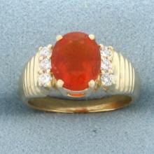 Fire Opal And Diamond Ring In 18k Yellow Gold