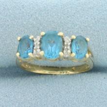 Swiss Blue Topaz And Diamond Ring In 14k Yellow Gold