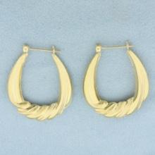 Large Oval Twisting Design Hoop Earrings In 14k Yellow Gold