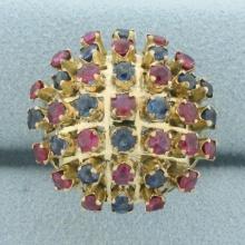 Ruby And Sapphire Sputnik Bombe Cocktail Ring In 9k Yellow Gold