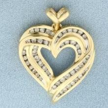 Large Diamond Heart Pendant In 14k Yellow Gold