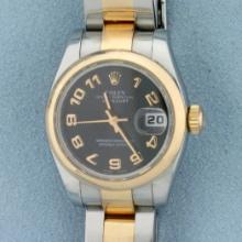 Womans Rolex Datejust Two Tone Rose Gold And Stainless Model 179161
