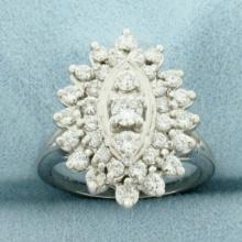 Vintage Diamond Cocktail Ring In 14k White Gold